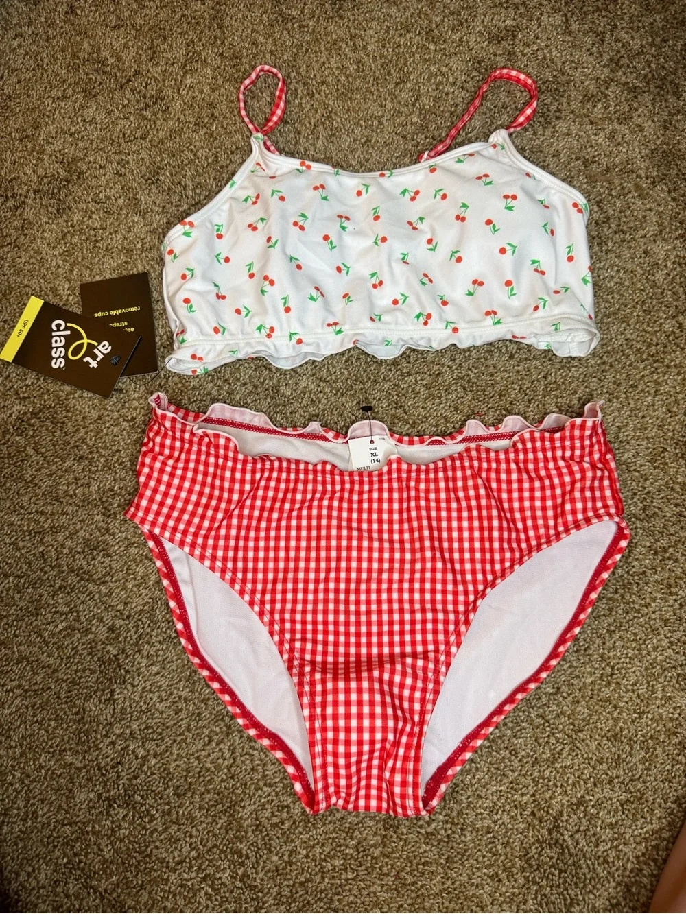 New girls art class two piece cherry swimsuit size girls L